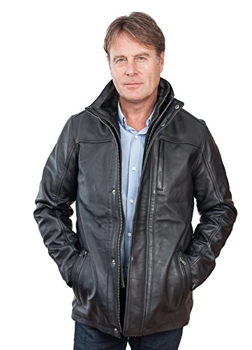 Men's Mid Length Classic Warm Black Leather Jacket2