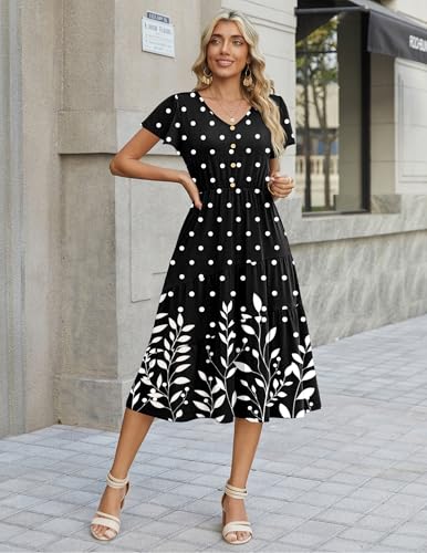 Image of Zeagoo Women Dresses Summer Flutter Sleeve Sleeve V-Neck Button Front Beach Sundress