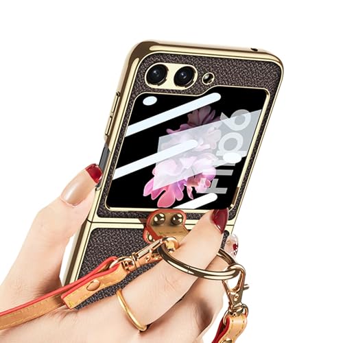 Image of BOUNCEBACK Electroplated Leatherette Case /Cover Ring with Strap for Samsung Galaxy Z Flip 6 / Galaxy Flip 7 FE (2025) Case Cover - (Pink | Faux Leather)