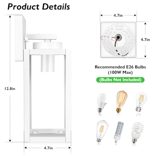 Image of BesLowe Outdoor Wall Light, Modern Exterior Porch Sconce Lighting, White