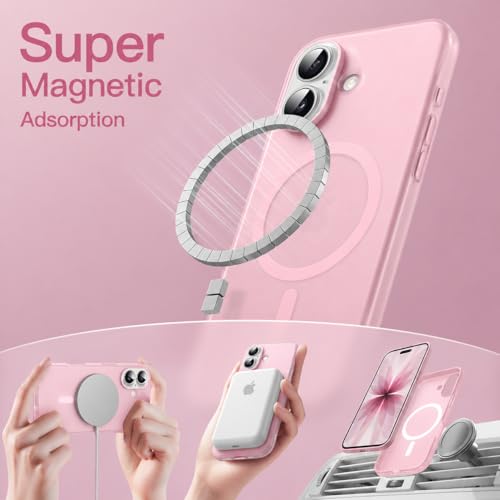 Image of DIZORO Matte Case for iPhone 17 Compatible with MagSafe, Camera Lens Full Protection, Shockproof Translucent Frosted TPU Soft Phone Cover, Anti-Fingerprint (Pink)