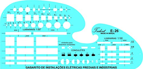 Gabarito para Projeto de Instalações Elétricas, E-26, Trident, Acrílico Azulado 20.5 x 10 cm