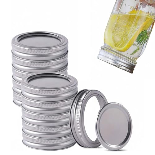 Wide Mouth Mason Jar Lids and Rings Set for Canning Jars, 12-Pack of Large Rust Resistant Lids and Bands with Easy Grip - Kivano