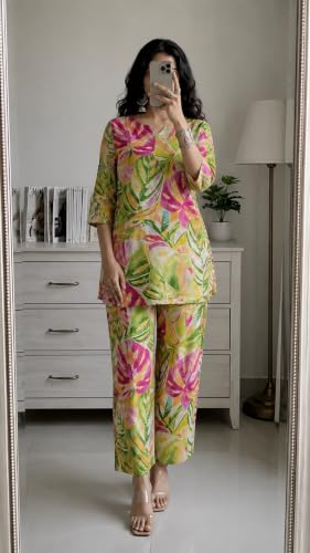 Image of RANGRIKA.in Co-ord Set for Women Stylish | Kurta Set for | Short Kurti with Palazzo | Ethnic Jaipuri Kurti Set | Kurti Palazzo Set | Salwar Suit