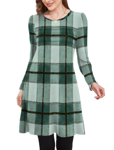 Image of OFEEFAN Womens Long Sleeve Tunic Dress Fall Fashion Sweater Dress with Pockets Pleated Front Casual Winter