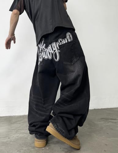 Men's Super Baggy Jeans Wide Leg Denim Pants with Embroidered Pattern Y2k Streetwear4
