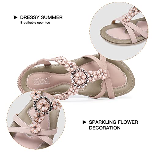 Image of SHIBEVER Dressy Flat Women Sandals: Comfortable Arch Support Womens Sandal | Summer Dress Flowers Boho Back Strap Open Toe Women's Sandals - All Day Comfort Walking Casual Wedding Woman Sandal Shoes
