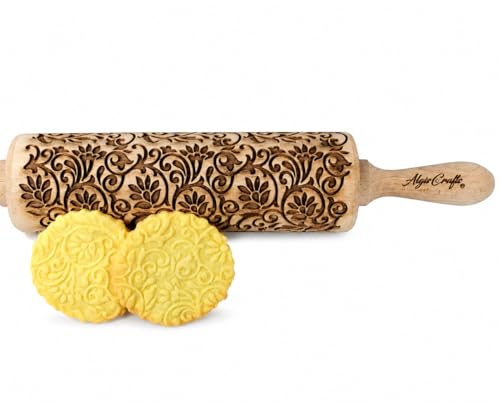 Rouleau à pâtisserie gravé Fleur Grimpante en bois Algis Crafts pour biscuits