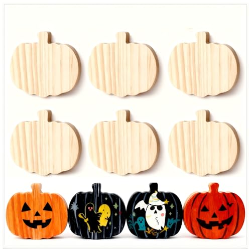12 Pcs Unfinished Wooden Pumpkin Cutouts for Crafts - Fall Halloween Thanksgiving Decor Thick Pine Wood Blocks for Painting Tiered Tray & Table Signs DIY Autumn Harvest Home Decoration