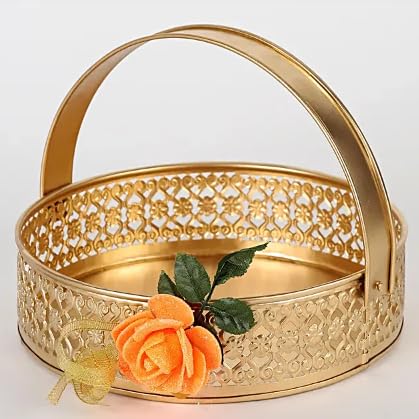 I.K. International CollectionsI.K. International Collections, Metal Sheet Round Hamper Basket (Embossed Border – Laced Cut) Gold (7.5x7.5x2.25 inch) MT0006 Pack of 01