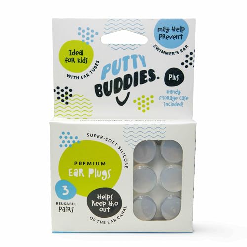 Putty Buddies Original Schwimm-Ohrstöpsel – superweiche, formbare Stöpsel – blockieren Wasser – bequem – ideal für Kinder – 3 Paar (transparent)