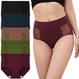 INNERSY Damen Unterhosen Baumwolle High Waist Panty Postpartum Taillenslip Mesh Slips Mehrpack 5 (M, Schwarz/Blau/Khaki/Rot/Grün)