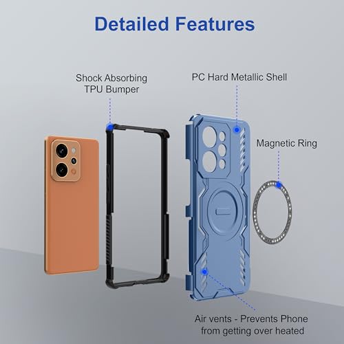 Image of amazon basics Back Case Cover for Realme P4 Power 5G | Magnetic Case with Built-in Metal Ring | Supports MagSafe Charger, Wallet & Car Mount | Shockproof Hybrid PC + TPU | Blue