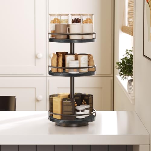 Image of HOOBRO Lazy Susan Organizer, Rotating Spice Rack, 3-Tier Organizer, Turntable Spice Rack, Vertical Storage Organizer, for Kitchen Countertop, Vanity, Dining Table, Black BB09TL01