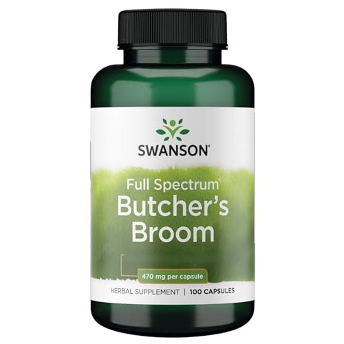 Swanson, Full Spectrum Butcher's Broom (Escoba de Carnicero), 470mg, 100 Cápsulas, Testado en Laboratorio, Sin Soja, Sin Gluten, Sin OGM