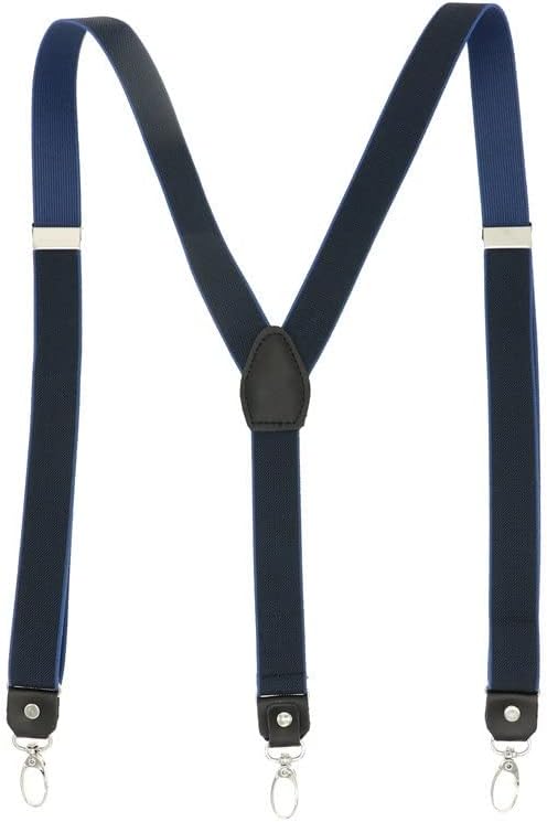 Patched Color Solid Buckle Easy Use Suspender Strap Braces Black Leather Cowhide