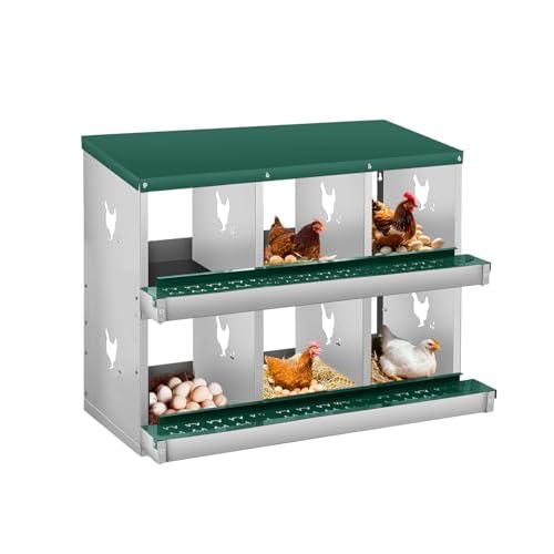 Garvee Chicken Nesting Box, 6 Compartment Metal Nesting Box,Wall Mount Chicken Nesting Boxes for Laying Eggs,Easy Egg Collection,6 Room Nest Boxes for