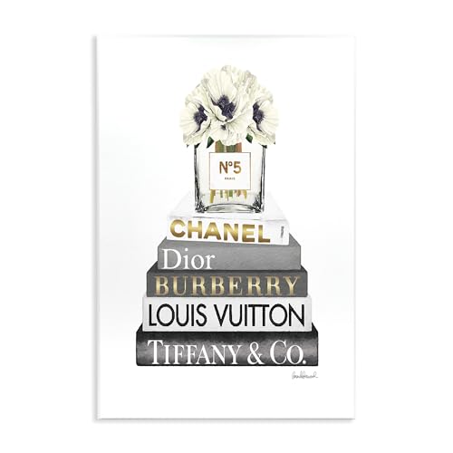 Image of Stupell Industries 'White Poppies Grey Fashion Books'| Wall Plaque Art | Stupell Industries | 10 x 15 Inches, Easy to Hang and Sturdy, Made in USA, by Amanda Greenwood