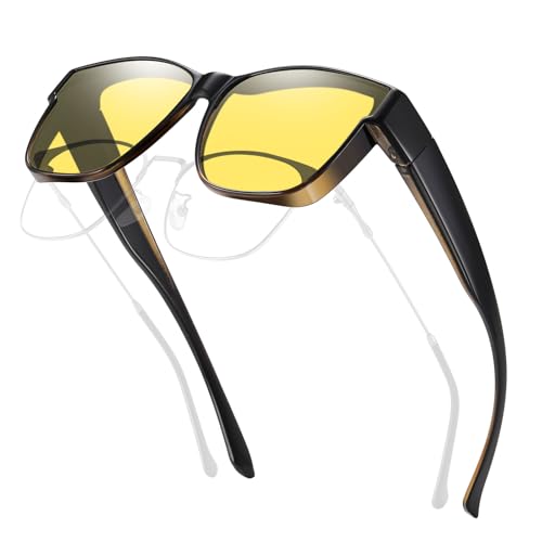 Image of HAOLOTA Night Vision Driving Over Glasses, Polarized Nighttime Glasses Men Women Anti Glare Yellow Tinted Lens