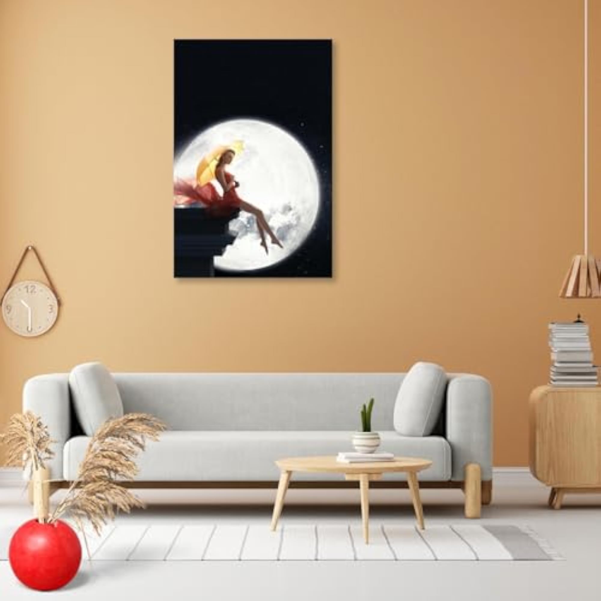 Lady with Umbrella Over Full Moon Peel & Stick Vinyl Wall Sticker