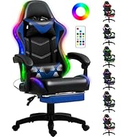 Czlolo Gaming Chair, Racing Style RGB LED Lights Gaming Chairs for Adults and Kids, Lumbar Massager Gamer Chair, High Back Reclining Computer Chair with Footrest and Headrest (Black/Blue)