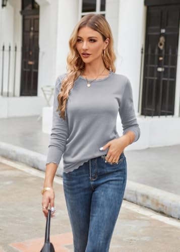 Image of GRACE KARIN Long Sleeve Fall Sweaters for Women Trendy Business Casual Tops | Fashion Clothes,Classic Pullover Shirt,Crew Neck,Scalloped,Lightweight,Soft Comfy,Fitted,Knit,Stretchy,Winter Layer Clothing