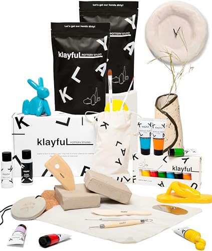Klayful Kit de Arcilla de Secado al Aire para principiantes - Incluye 3kg de Arcilla Blanca, Herrami