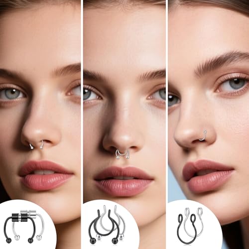 D.Bella Fake Nose Ring Hoop Fake Septum Fake Nose Stud Faux Piercing Nose Cuffs for Non Pierced Nose Magnetic Nose Jewelry for Women Men4
