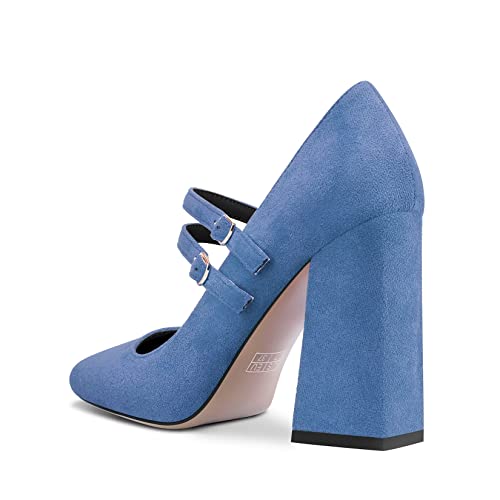 DearOnly Women High Chunky Block Heel Square Toe Pumps Mary Jane Buckle Wedding Cute 3.9 Inches Heels3