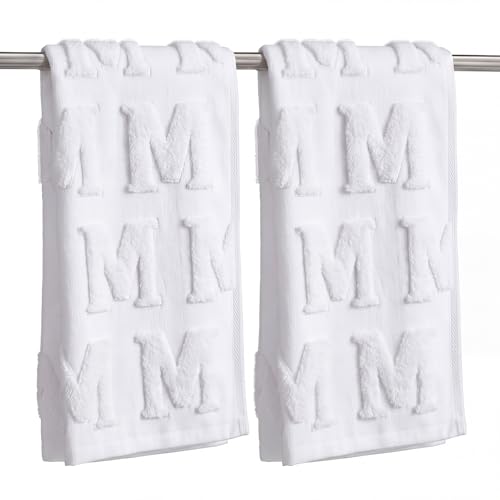 Fanfanwin 2 Pcs Casual Monogram M Hand Towels for Bathroom 100% Cotton Absorbent Jacquard Weave Decorative Towels for Bathroom Kitchen Decor Gift 13.7 x 29.5 Inch