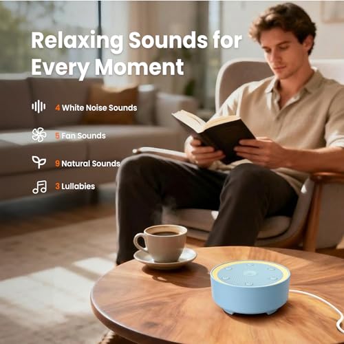 Image of Kipcush White Noise Machine for Sleeping, Baby & Adults, High-Fidelity Non-Looping Sounds, Sleep Sound Machine with Dimmable Night Light, USB Powered, Memory Function, Home, Nursery & Travel