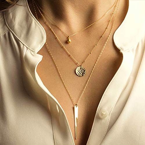 Ckecharfa Boho Gold Layered Drop Bar Pendant Necklace Sequins Choker Necklaces Summer Beach Beaded Neck Jewelry for Women and Girls