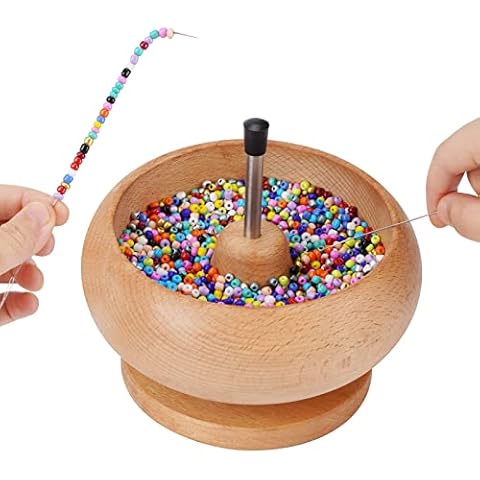 QUEENSDOWN Bead Spinner Bowl Large Size 6.5 × 6.5 × 6inch with Thrust Ball Bearing& Big Eye Beading Needle, Handmade String Beads Tool, High Speed Spinning for Craft DIY Jewelry Making Cover