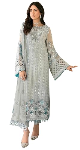 Image of RUDRAPRAYAG Women's Georgette Fabric With Embroidery Work Traditional Ethnic Semi Stitched Pakistani Long Suit With Work Dupatta