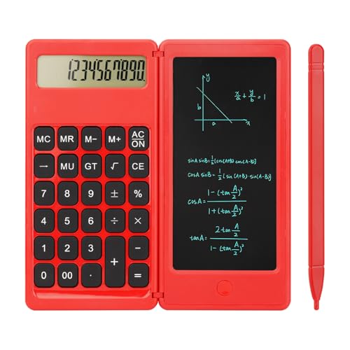 Calculadora de escritorio roja con pantalla de escritura LCD y diseño silencioso