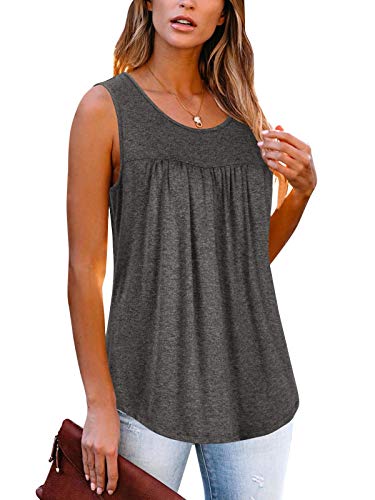 Kikiberry Womens Sleeveless Active Tank Tops Lightweight Ruffle Casual Loose Tunic Blouse Shirt Dark Gray X-Large #TOP1