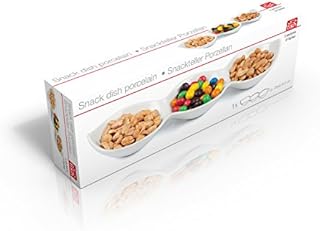 White Porcelain Boat Shape 3 Compartment Snack Sweet Nuts Serving Plate Dish (Set of 2)