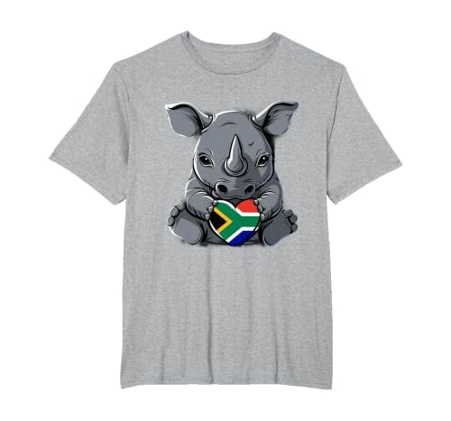 South Africa Flag Cute Rhino Heart South African Pride T-Shirt, Men's Big and Tall, Heather Grey, 5X Tall