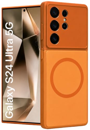 Image of SHINESTAR Luxury Matte Glass Magnetic Phone Case for Samsung Galaxy S24 Ultra 5G| Wireless Charging Support | Camera Lens Protection | Shockproof Slim Protective Back Cover | Orange