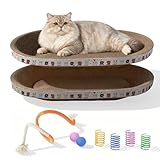 2PCS Large Cat Cardboard Scratcher with Toys, Oval 21.7" x 14.9" Kitty Scratching Board for Indoor Kitten Play Scratch Bed Sofa Furniture Protector