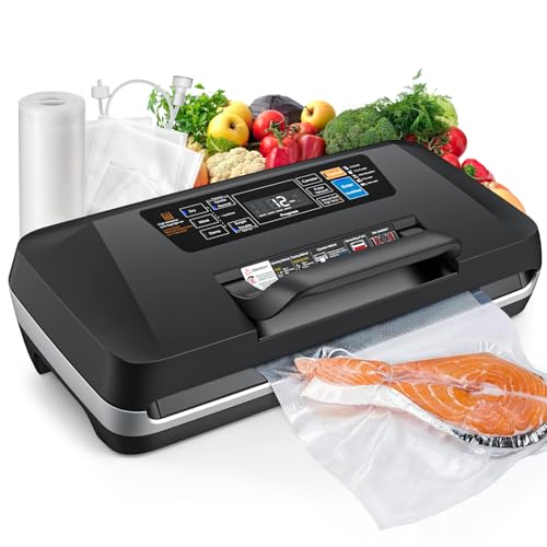 95kPa Vacuum Sealer Machine,Commercial Fully Automatic Food Sealer,10-in-1 Functions & Powerful Sealing System with Double Heat Seal,Easy-Lock Handle,Built-in cutter,1 Bag Rolls,10 Pre-cut Bags