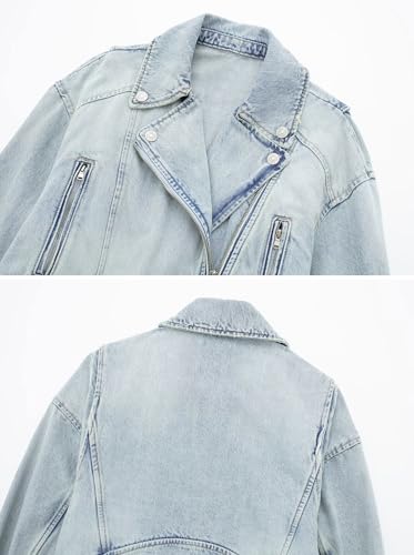 chouyatou Women's Fall Moto Biker Distressed Denim Jacket Boyfriend Casual Belted Short Jean Jacket3