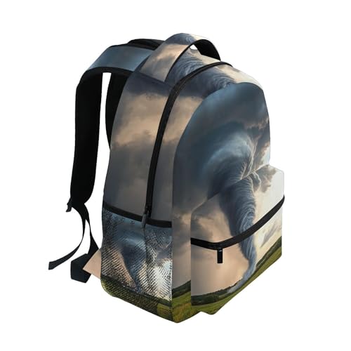 Grey Tornado Lightning Storm Cloud Backpack Laptop Tablet Travel Elementary School Bags with Name Tag for Boys and Girls2