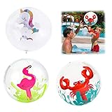 🦀3.【Kit de pelota de playa】Pelota de playa hinchable* 3 piezas, unicornio, flamenco, cangrejo, aproximadamente 16 pulgadas/40 cm de diámetro
