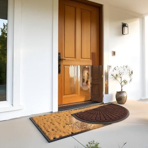 Image of Durable Door Mat for Entrance - Heavy Duty Welcome Mat for Indoor Outdoor Use, Non-Slip Rubber Backing, Low Profile, Mud Trapper Doormat for Front Door, Patio, Garage, 45x75 cm
