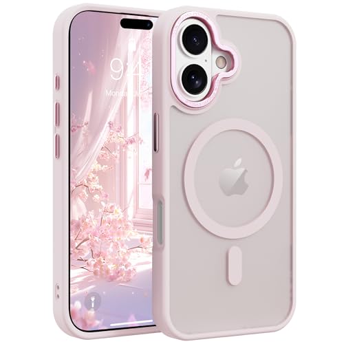 Image of Magnetic iPhone 16 case,Compatible with Magsafe, Military-Grade Protection,Slim Translucent Matte Shockproof with Anti-Scratch Anti-Fingerprint Phone Cover (Pink, iPhone 16)