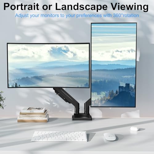 Image of Dual Monitor Mount for Screens up to 43 inch, Heavy Duty Ultrawide Dual Monitor Arm Holds 2.2-33lbs Each, Premium Gas Spring Adjustable Computer Monitor Stand for 2 Monitors, VESA Desk Mount