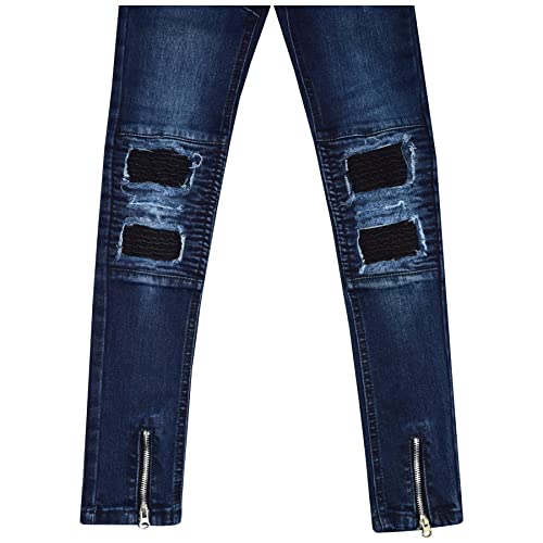 Kids Girls Stretchy Jeans Designer Ripped Drape Panel Denim Pant Trouser 5-13 Yr Dark Blue3