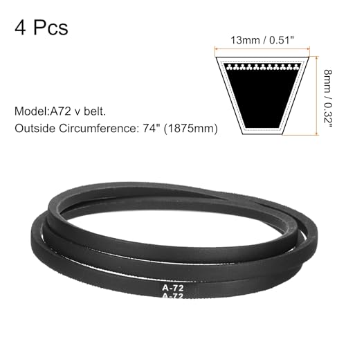 Image of uxcell 4pcs A72 or 4L740 Classic Wrapped Rubber V-Belt, 72 inch(1825mm) Inside Circumference, A Profile V Belt