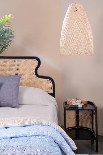 Image of Patio Rattan Solid Mango Wood Queen Size Bed - Without Storage Cot - Black Matt Finish - Mattress Size: 60 x 78 Inches - Palang for Bedroom or Hotel